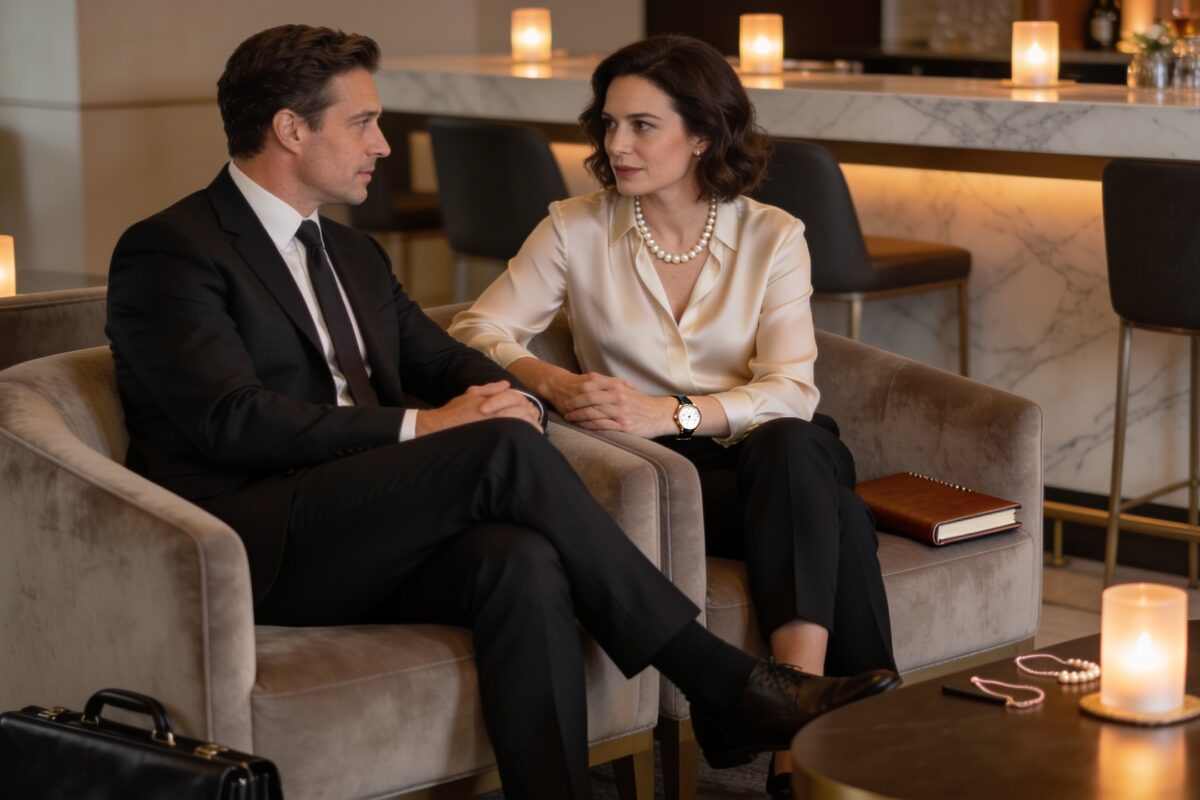 Elegant couple discussing their independent lives during a sophisticated evening