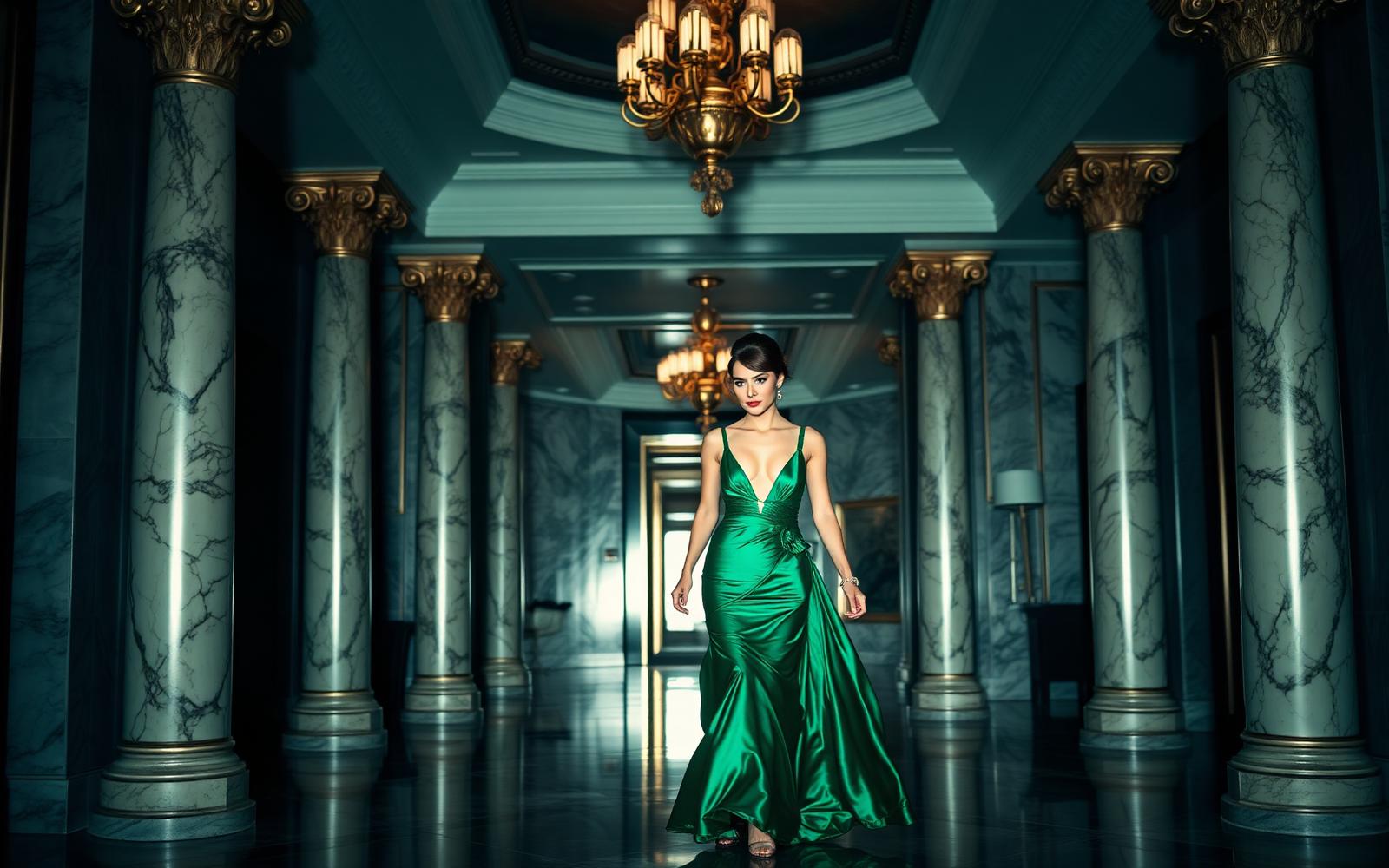 Emerald green silk and fine jewellery representing quiet luxury