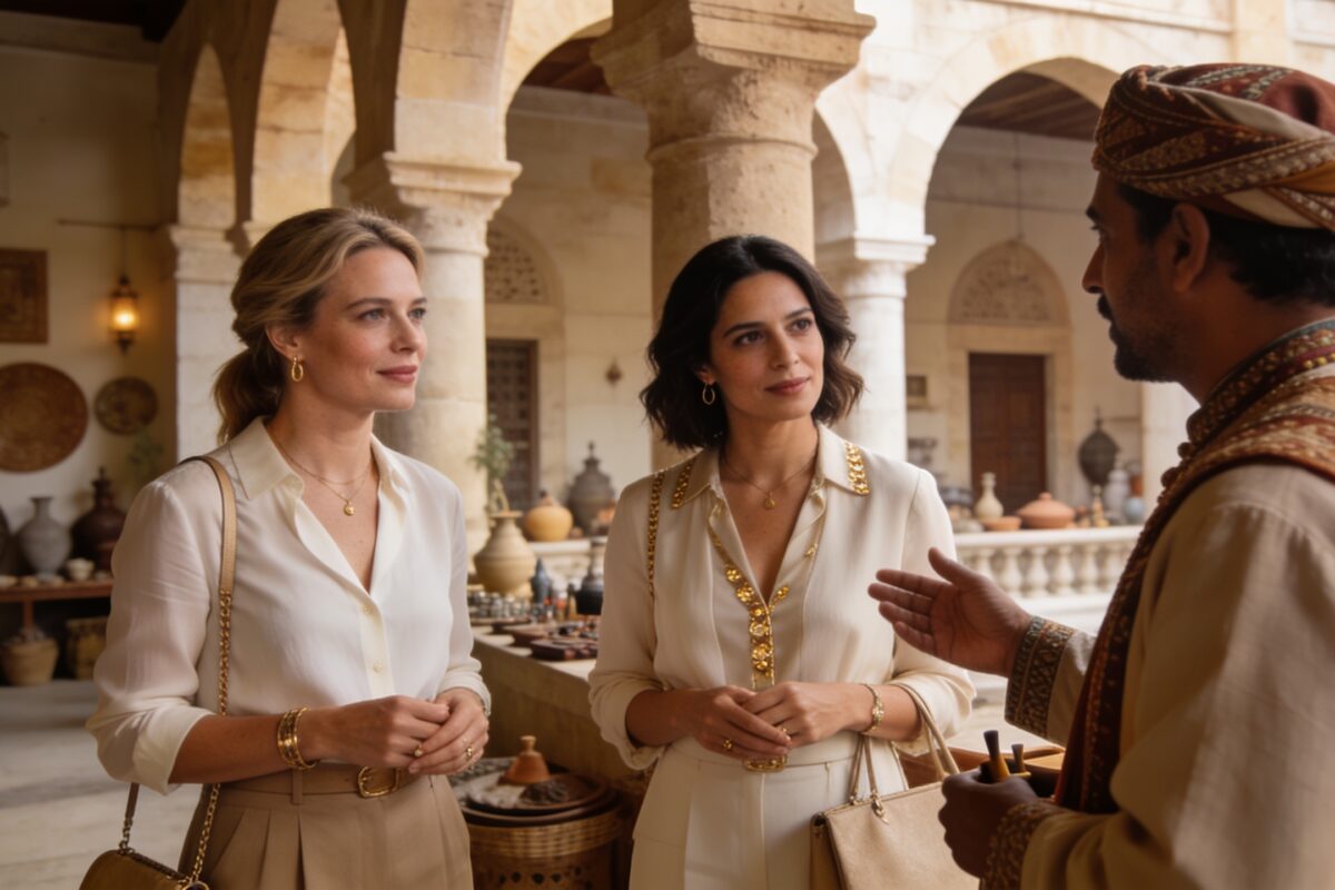Elegant travellers experiencing an authentic cultural experience abroad