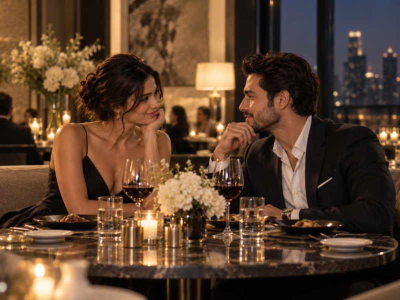 Elegant couple enjoying a sophisticated modern dating experience